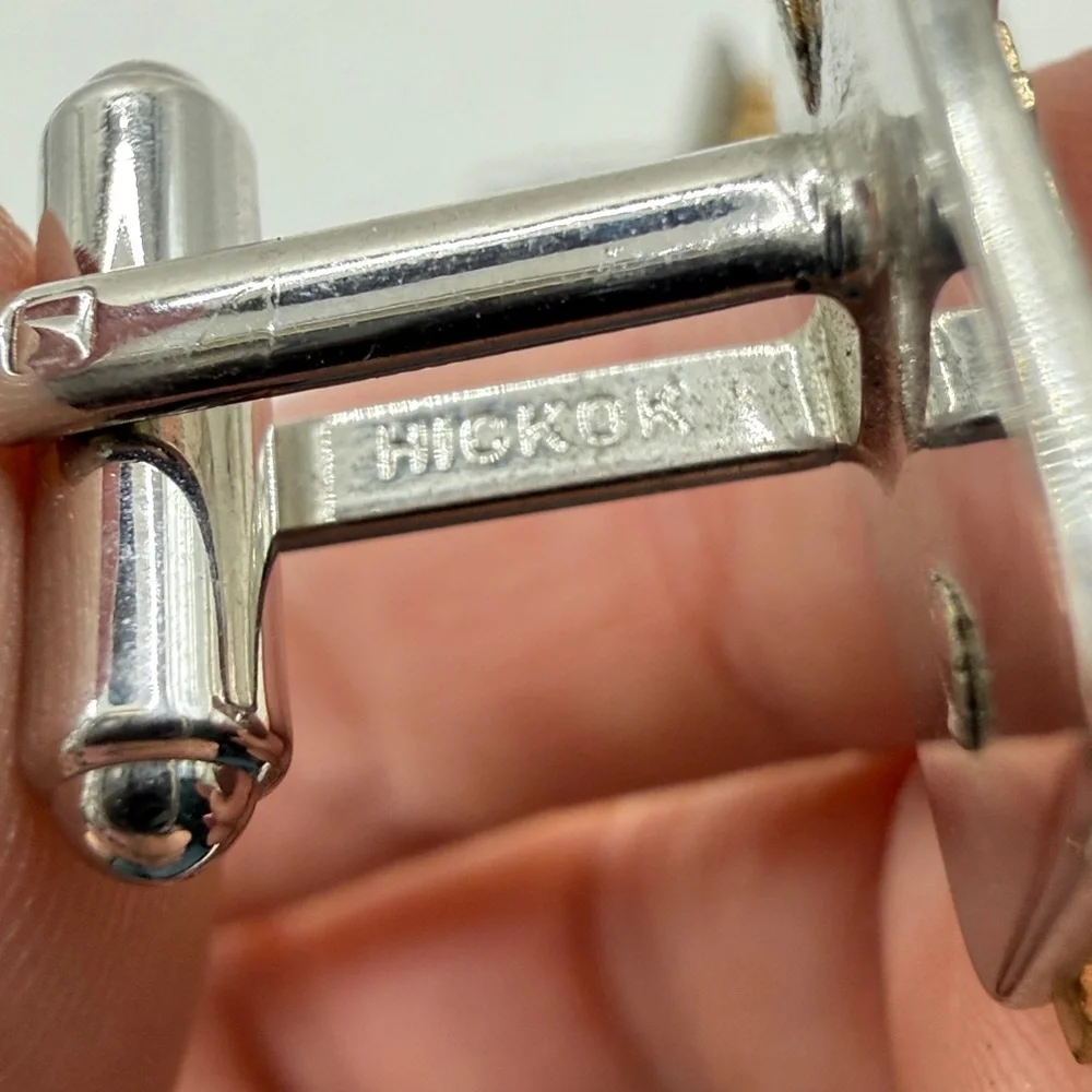 Vintage Hickok Jerry Script Cufflinks Cuff Links Silver Tone Gold Name